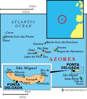 Azoreninseln auf der Weltkarte